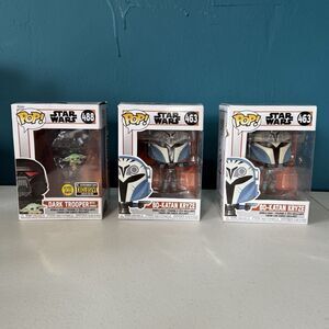 Funko Pop Star Wars Bo-Katan Kryze 463 and Dark Trooper w/ Grogu 488 Lot of 3